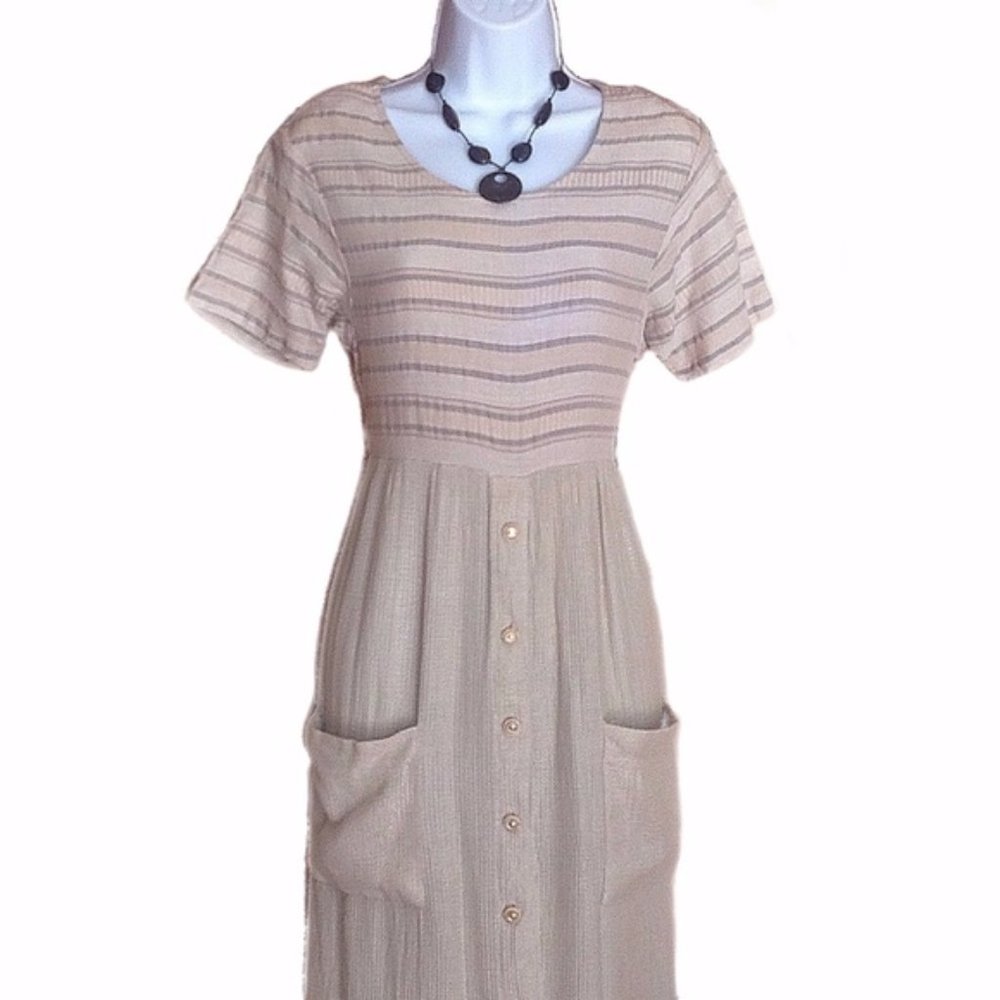 Vintage Striped Cotton Blend Short Sleeve Dress